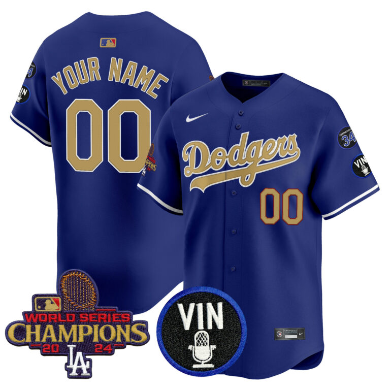 Men Los Angeles Dodgers Custom  Gold Vapor Premier Limited blue MLB Nike Jersey 2025